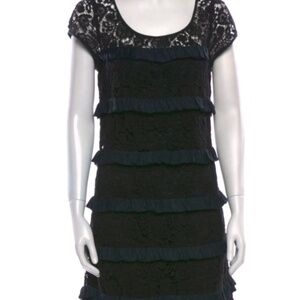 Diane Von Furstenberg Navy Mini Dress with Lace and Ruffles, Sz S